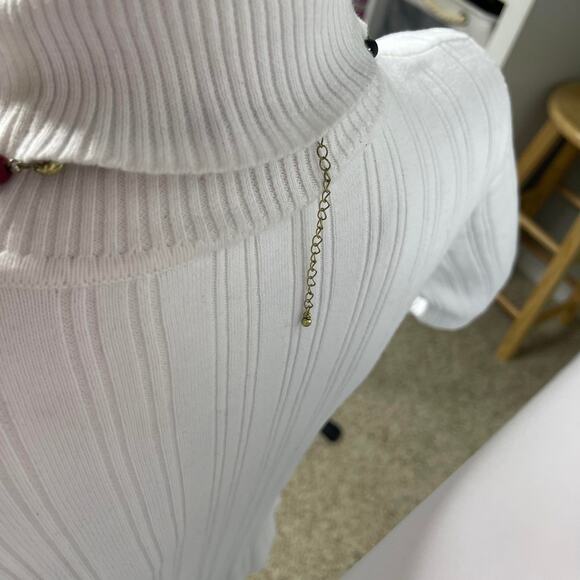 Chico's beaded pendant tassel necklace signed costume jewelry neutral natural - Picture 6 of 12